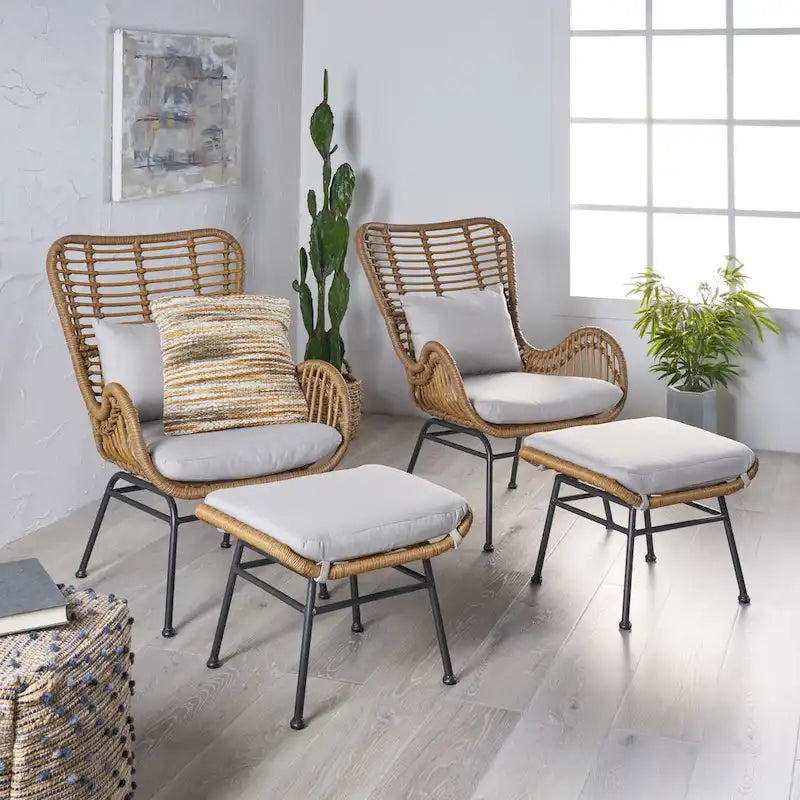 Fauteuil de jardin moderne bohème en osier avec rotin synthétique et structure en acier