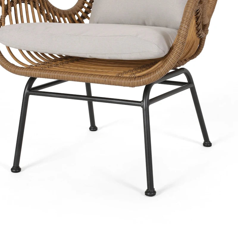 Fauteuil de jardin moderne bohème en osier avec rotin synthétique et structure en acier