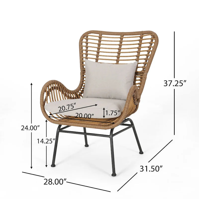 Fauteuil de jardin moderne bohème en osier avec rotin synthétique et structure en acier