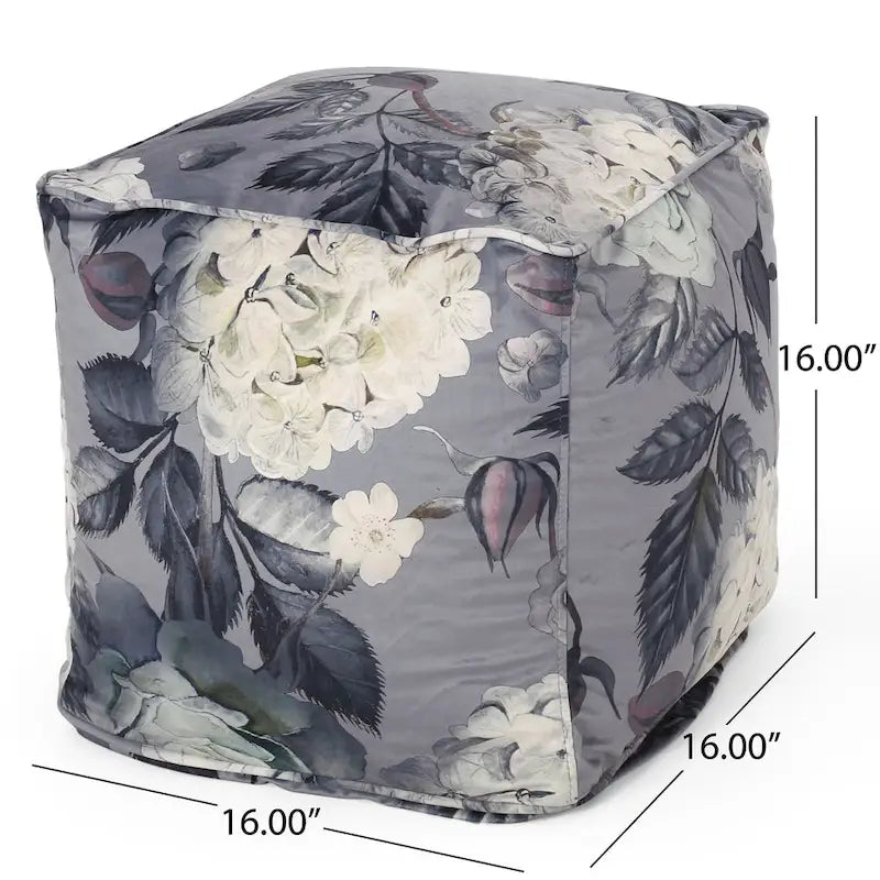 Pouf cube imprimé de fleurs en tissu traditionnel avec rembourrage en billes de polystyrène