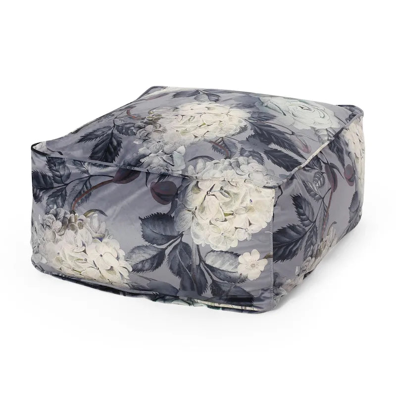 Pouf cube imprimé de fleurs en tissu traditionnel avec rembourrage en billes de polystyrène