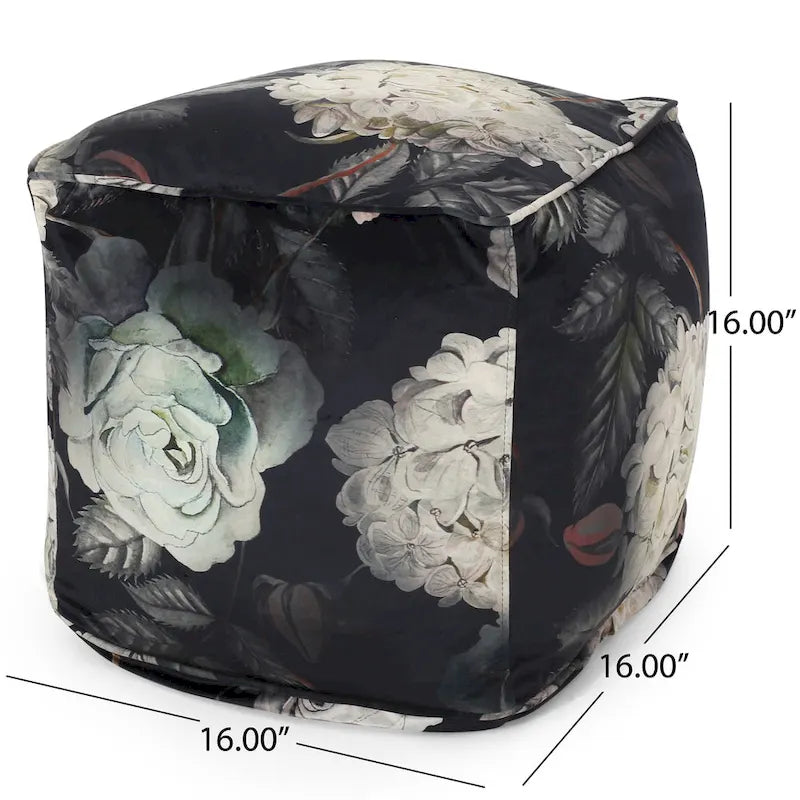 Pouf cube imprimé de fleurs en tissu traditionnel avec rembourrage en billes de polystyrène