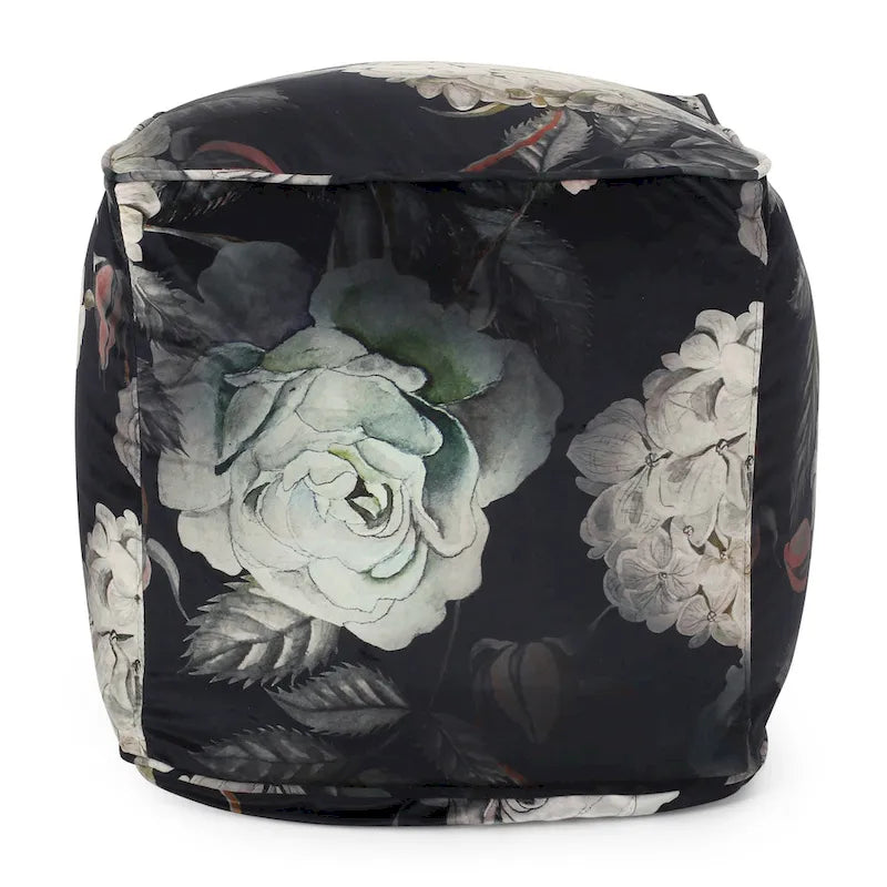 Pouf cube imprimé de fleurs en tissu traditionnel avec rembourrage en billes de polystyrène