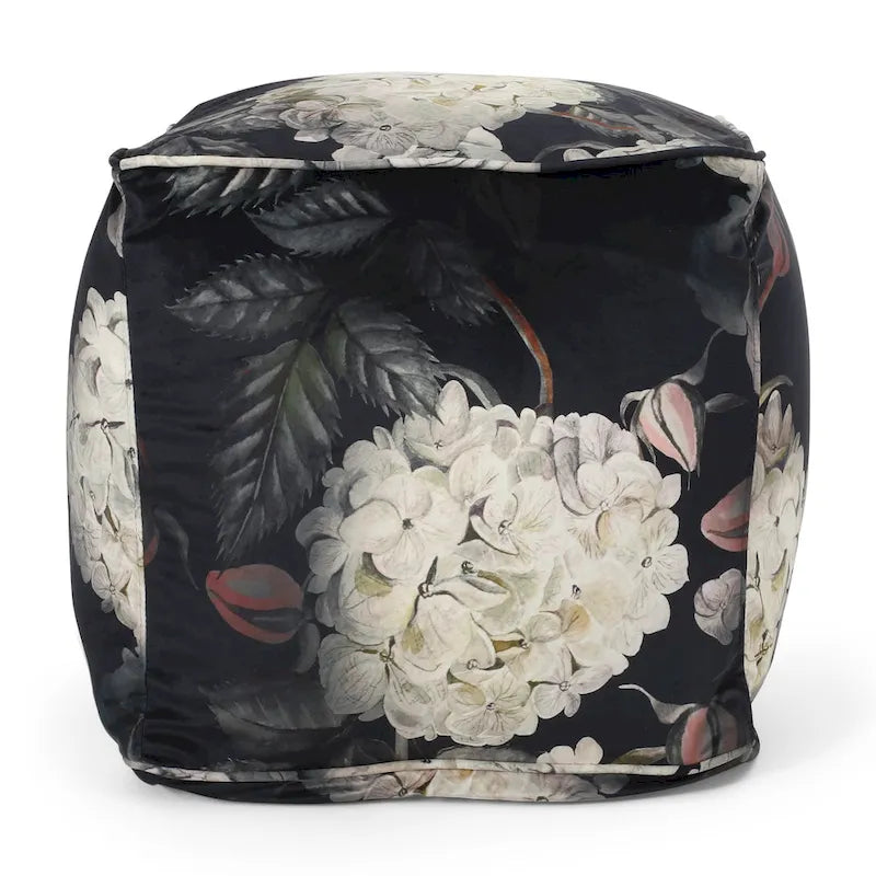 Pouf cube imprimé de fleurs en tissu traditionnel avec rembourrage en billes de polystyrène