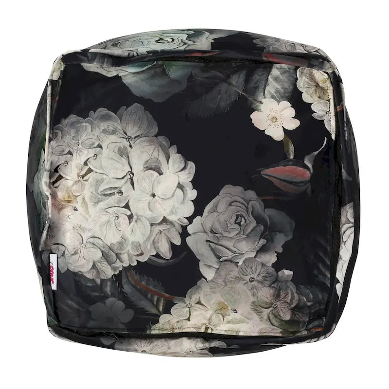 Pouf cube imprimé de fleurs en tissu traditionnel avec rembourrage en billes de polystyrène