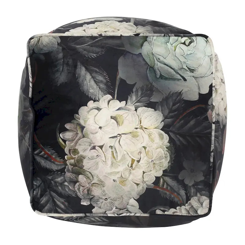 Pouf cube imprimé de fleurs en tissu traditionnel avec rembourrage en billes de polystyrène