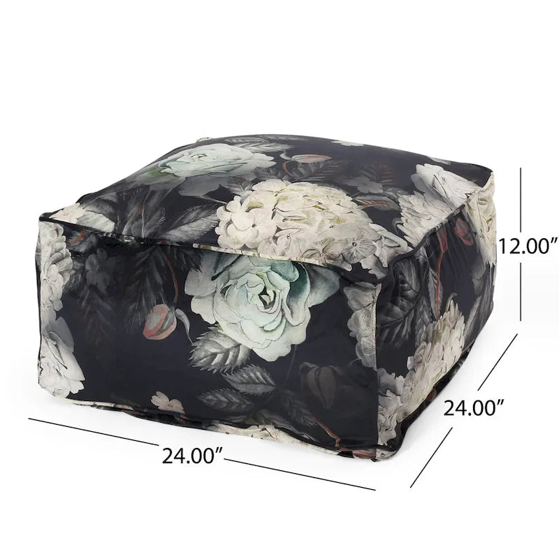 Pouf cube imprimé de fleurs en tissu traditionnel avec rembourrage en billes de polystyrène
