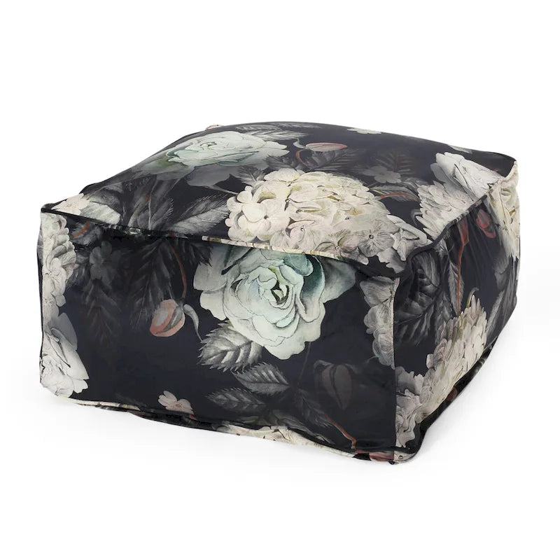 Pouf cube imprimé de fleurs en tissu traditionnel avec rembourrage en billes de polystyrène