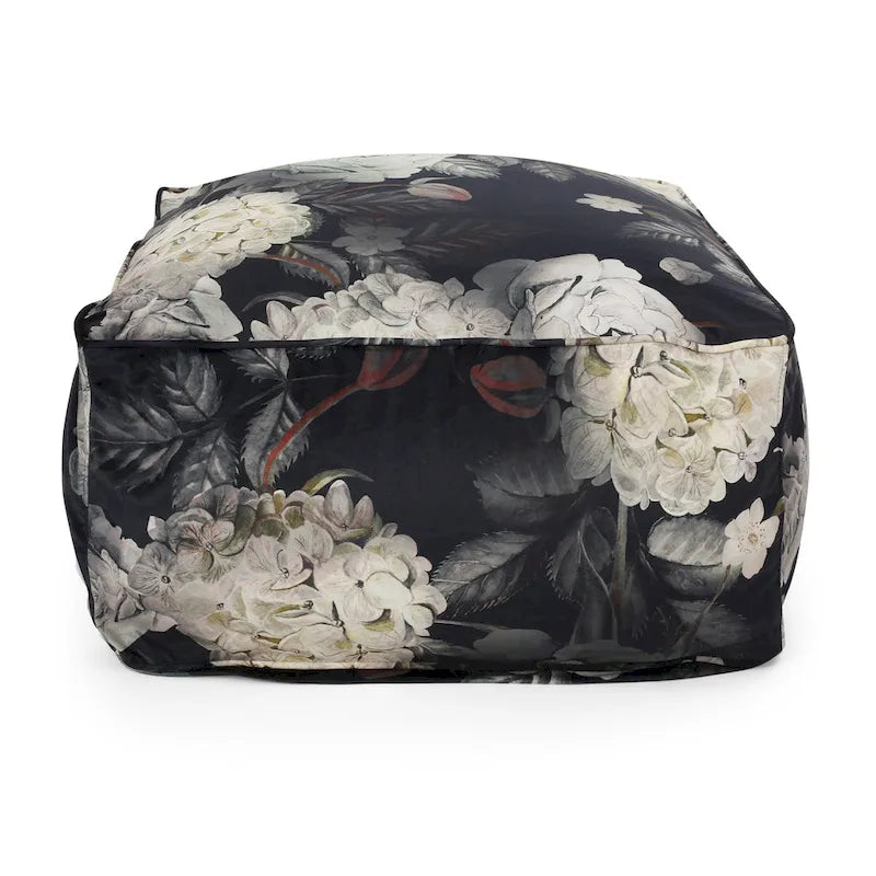 Pouf cube imprimé de fleurs en tissu traditionnel avec rembourrage en billes de polystyrène