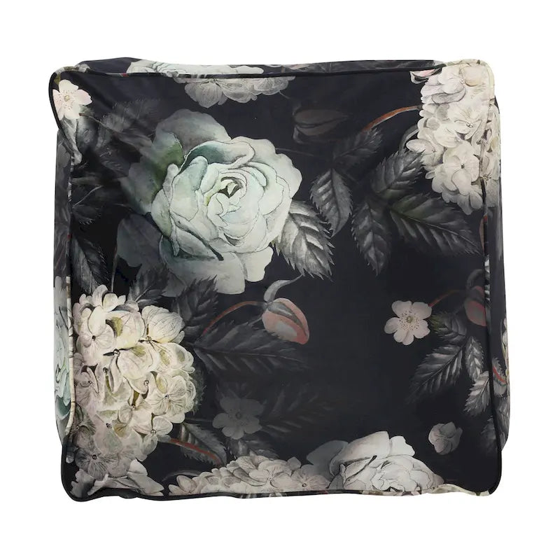Pouf cube imprimé de fleurs en tissu traditionnel avec rembourrage en billes de polystyrène