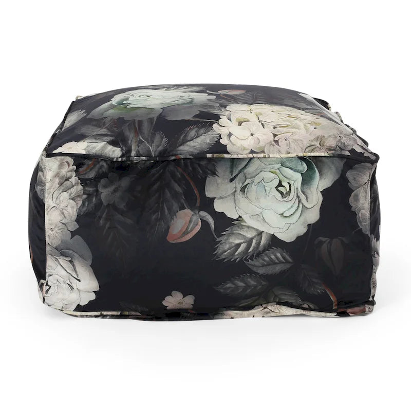 Pouf cube imprimé de fleurs en tissu traditionnel avec rembourrage en billes de polystyrène