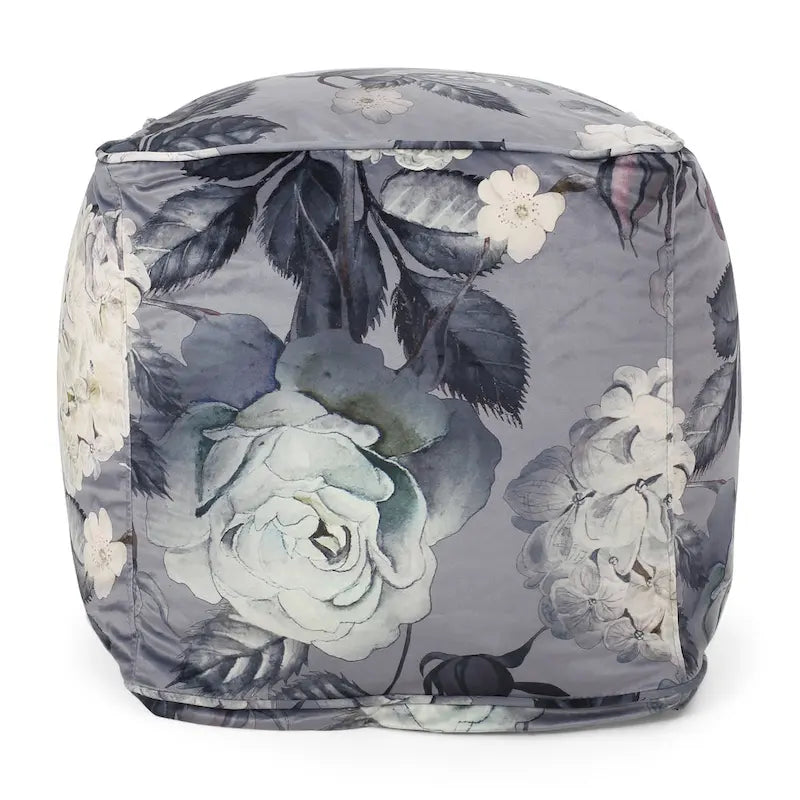 Pouf cube imprimé de fleurs en tissu traditionnel avec rembourrage en billes de polystyrène
