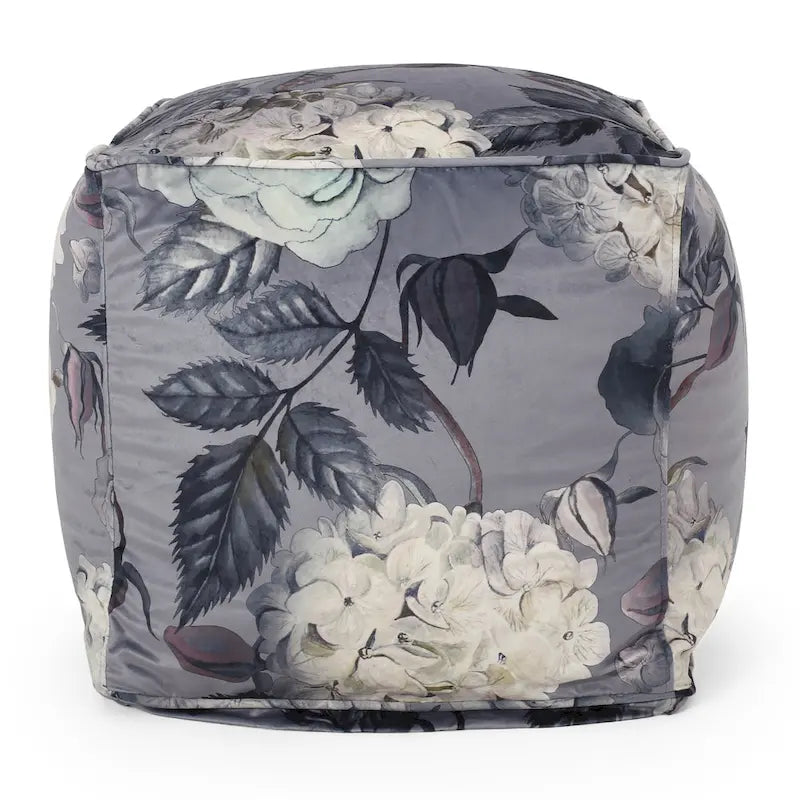Pouf cube imprimé de fleurs en tissu traditionnel avec rembourrage en billes de polystyrène