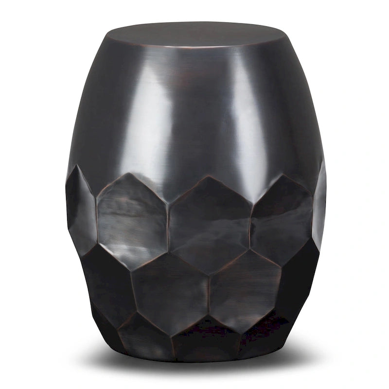 Table d'appoint industrielle ronde en métal avec motif nid d'abeille