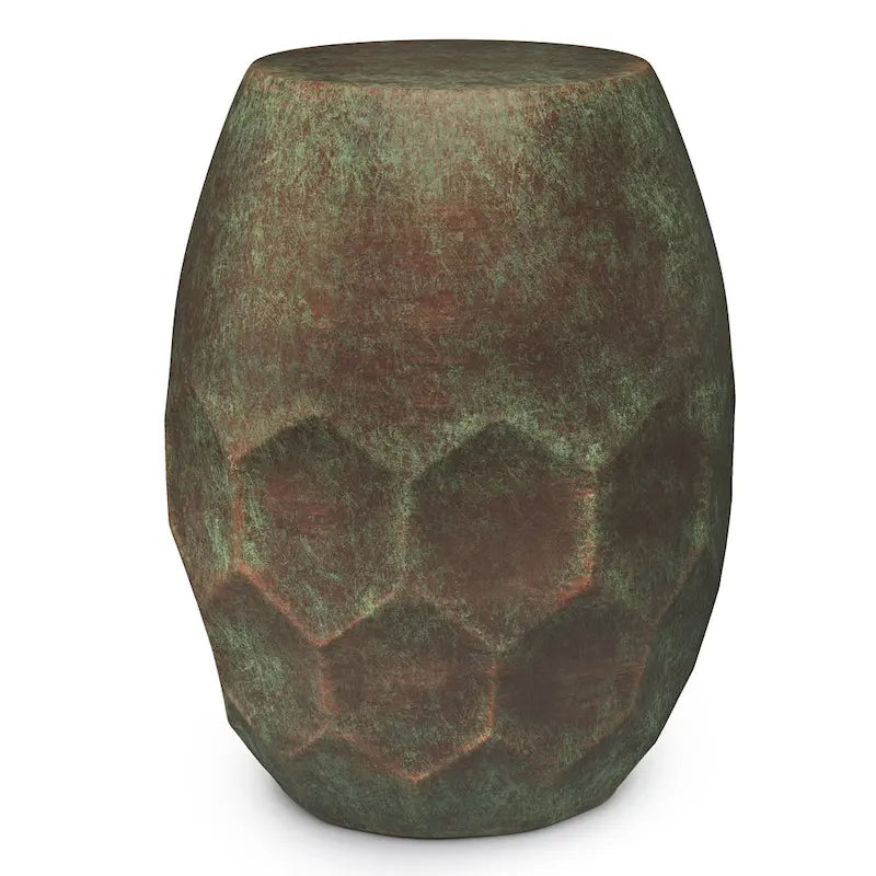 Table d'appoint industrielle ronde en métal avec motif nid d'abeille