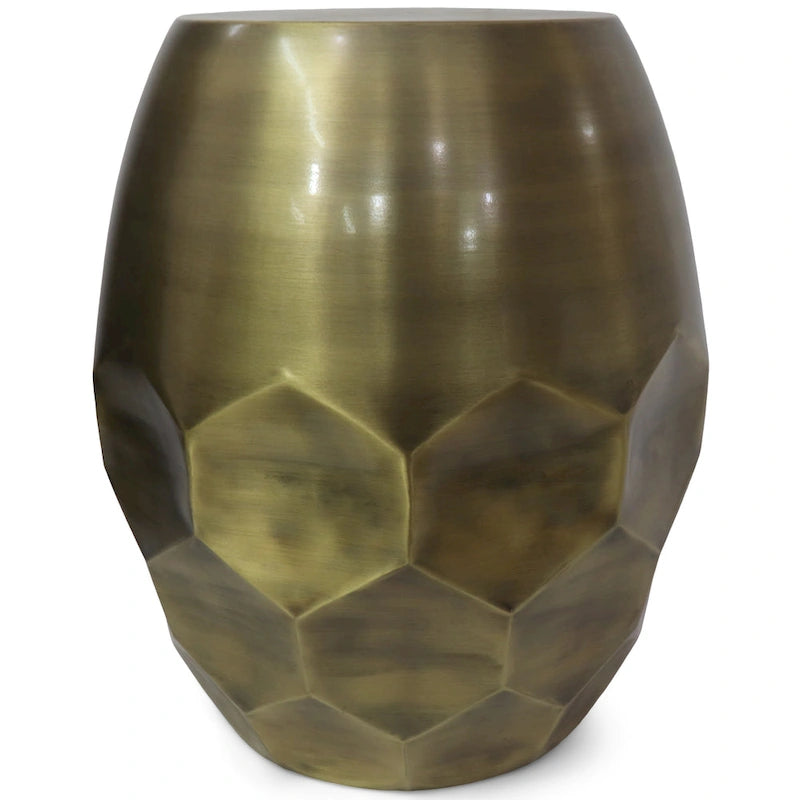 Table d'appoint industrielle ronde en métal avec motif nid d'abeille