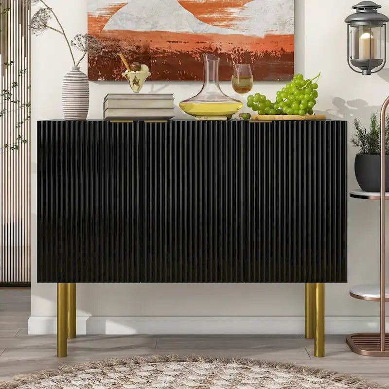 Buffet moderne avec pieds en métal doré et étagères réglables