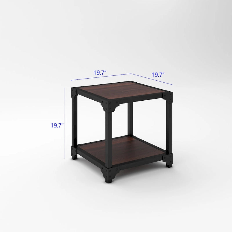 Table d'appoint carrée en bois et métal avec étagère 20x20x20