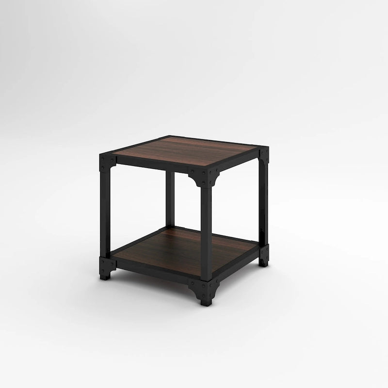 Table d'appoint carrée en bois et métal avec étagère 20x20x20