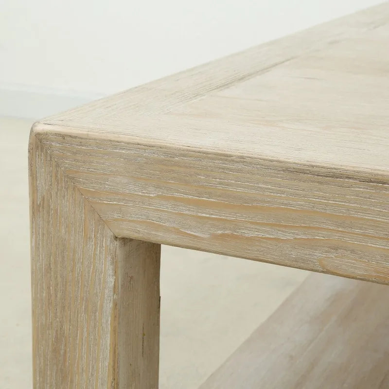 Table basse en bois vieilli blanchi avec étagère inférieure