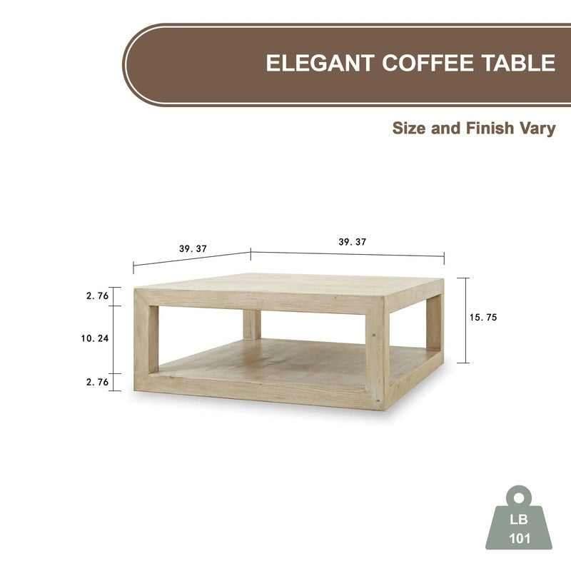 Table basse en bois vieilli blanchi avec étagère inférieure