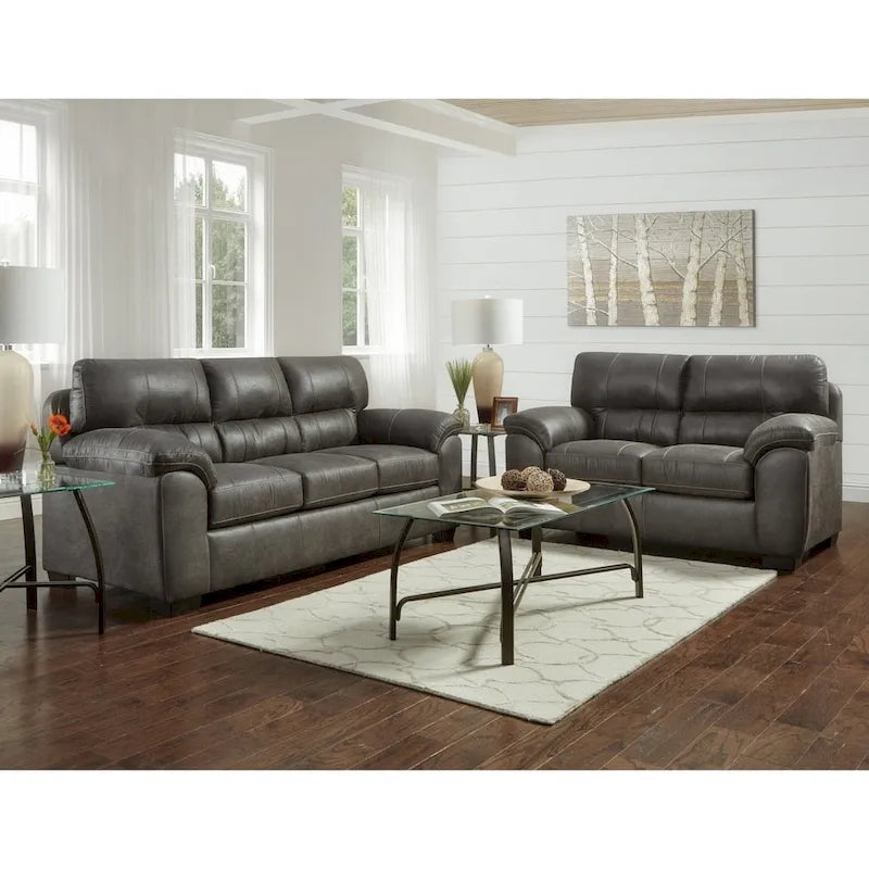 Canapé contemporain avec accoudoirs et surmatelas en similicuir gris
