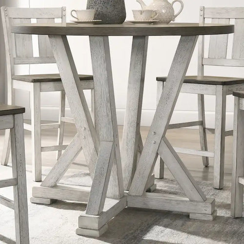 Table à manger ronde de 48 pouces à hauteur de comptoir avec base piédestal à tréteaux de style ferme