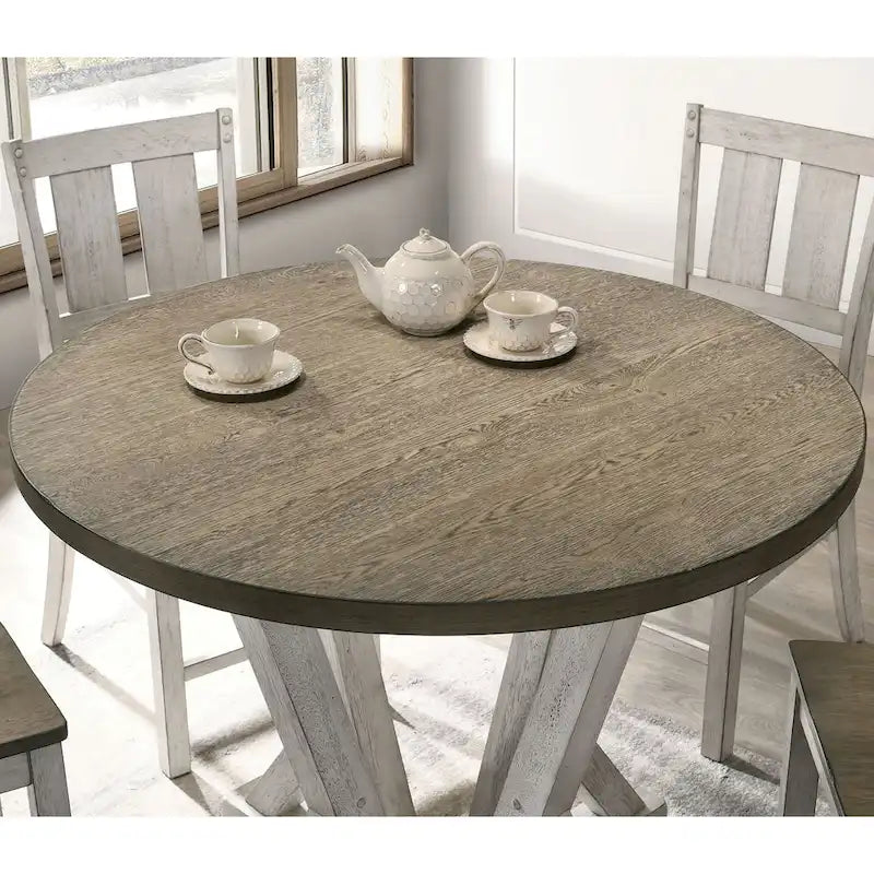 Table à manger ronde de 48 pouces à hauteur de comptoir avec base piédestal à tréteaux de style ferme