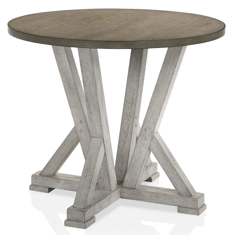 Table à manger ronde de 48 pouces à hauteur de comptoir avec base piédestal à tréteaux de style ferme