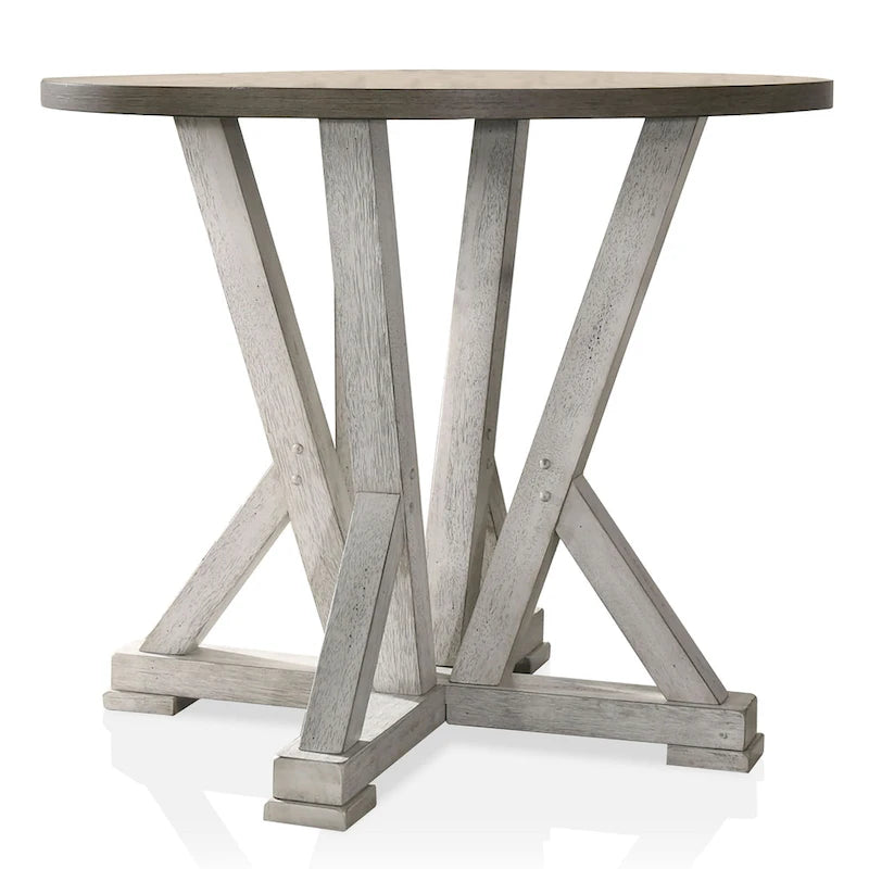 Table à manger ronde de 48 pouces à hauteur de comptoir avec base piédestal à tréteaux de style ferme