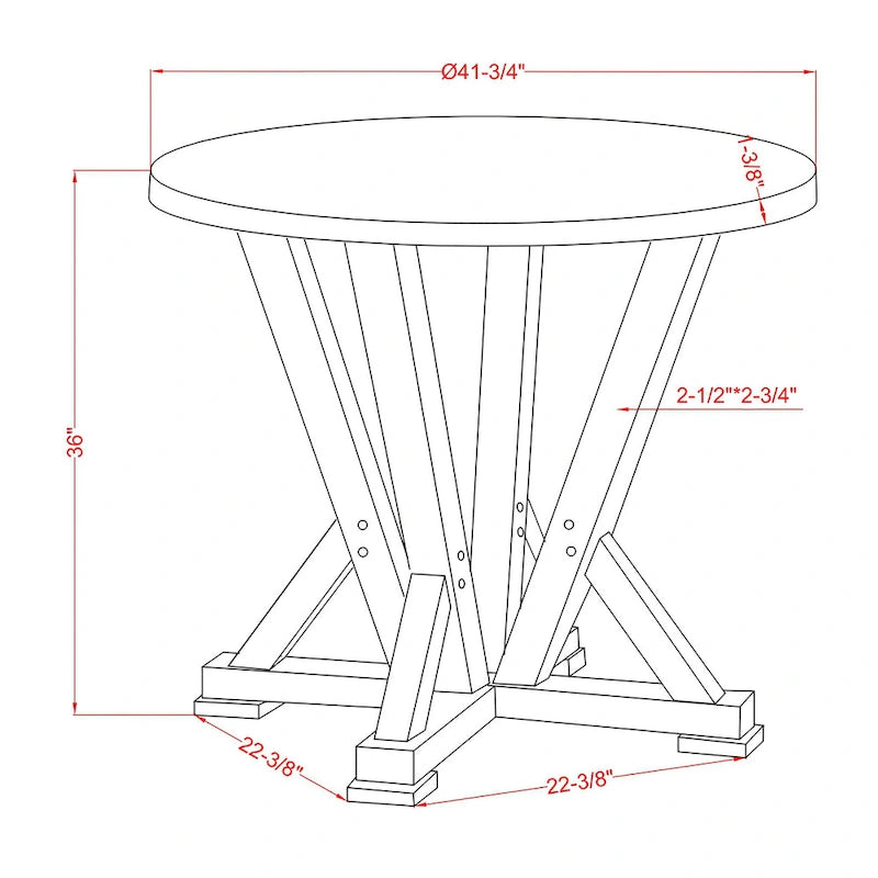 Table à manger ronde de 48 pouces à hauteur de comptoir avec base piédestal à tréteaux de style ferme