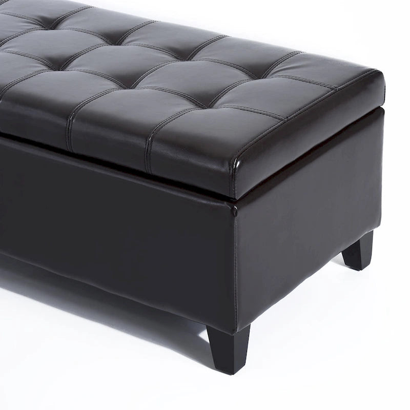 Banc de rangement capitonné en similicuir avec couvercle à charnière