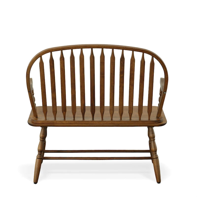 Banc en bois de style Windsor avec accoudoirs et dossier à fuseaux classique