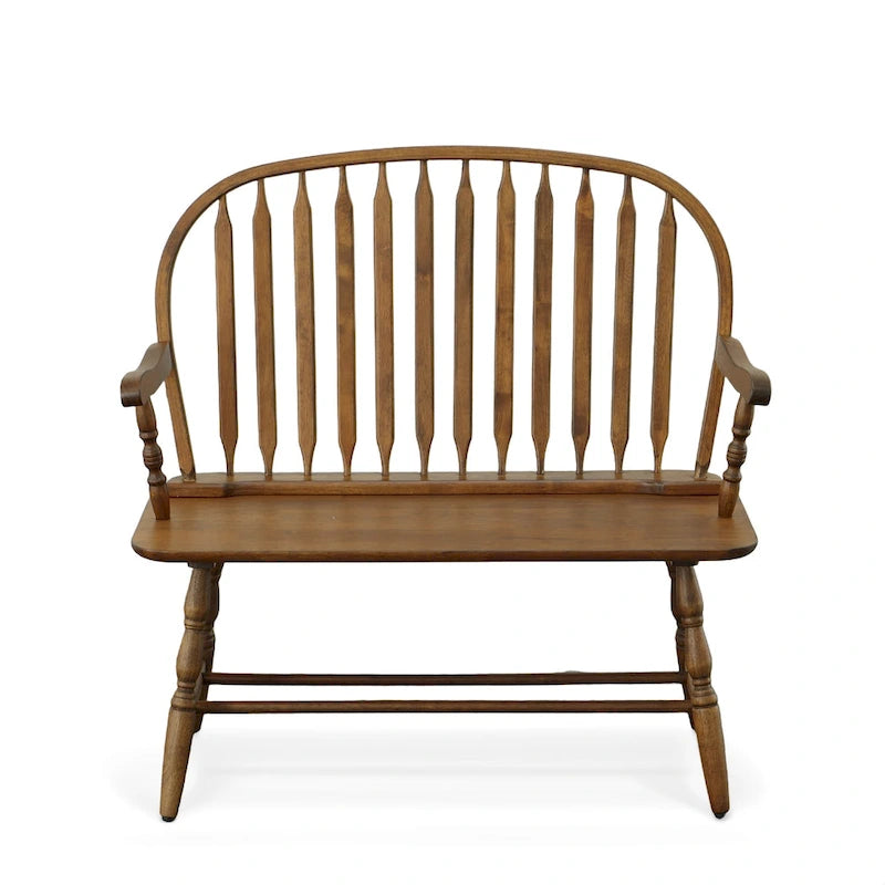 Banc en bois de style Windsor avec accoudoirs et dossier à fuseaux classique