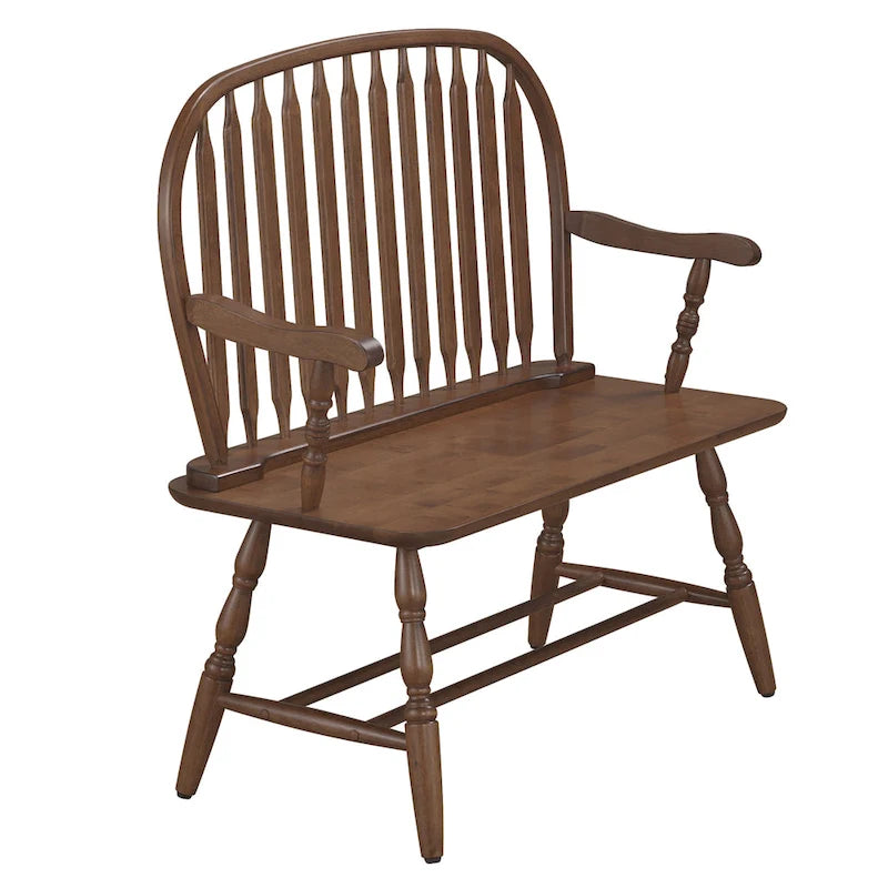 Banc en bois de style Windsor avec accoudoirs et dossier à fuseaux classique