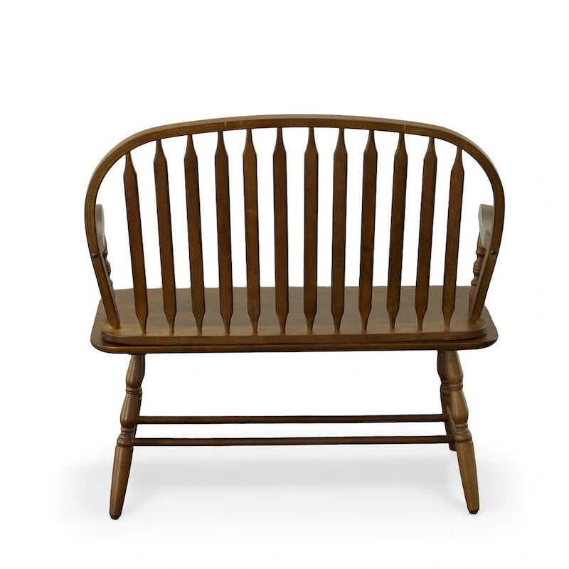 Banc en bois de style Windsor avec accoudoirs et dossier à fuseaux classique