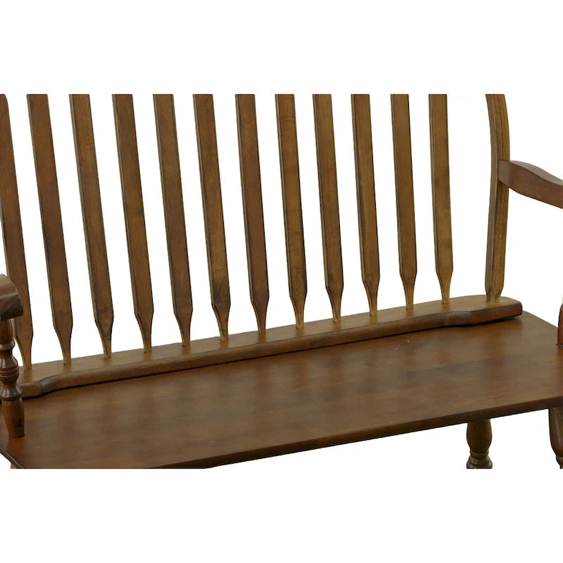 Banc en bois de style Windsor avec accoudoirs et dossier à fuseaux classique