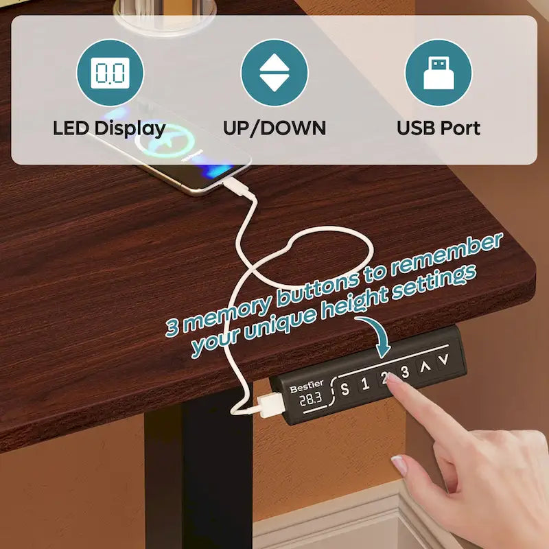 Bureau debout réglable en hauteur électrique avec port USB