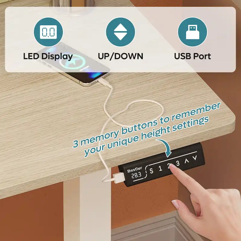 Bureau debout réglable en hauteur électrique avec port USB