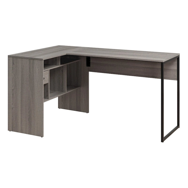 Bureau d'angle en L avec tiroir de rangement et étagères ouvertes