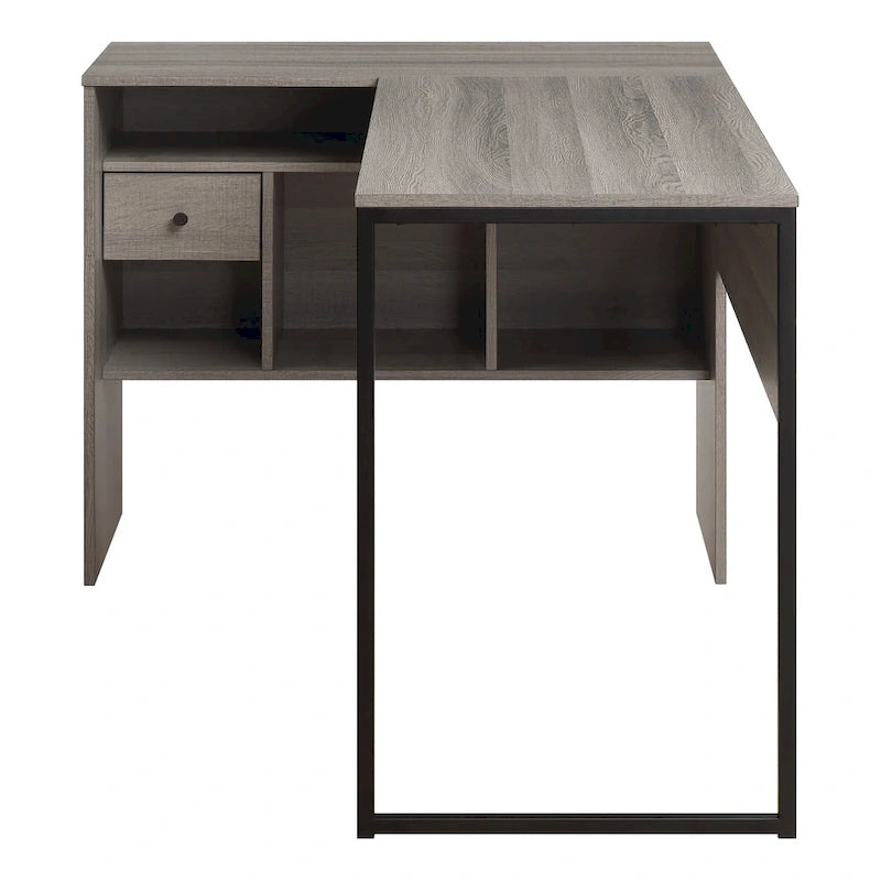 Bureau d'angle en L avec tiroir de rangement et étagères ouvertes