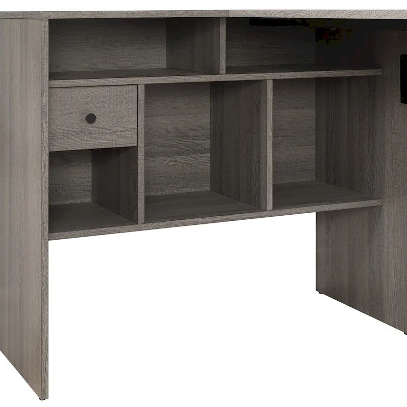 Bureau d'angle en L avec tiroir de rangement et étagères ouvertes
