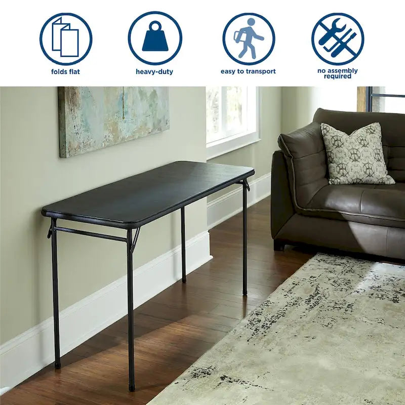 Table pliante légère avec plateau en vinyle noir de 20 x 48 pouces