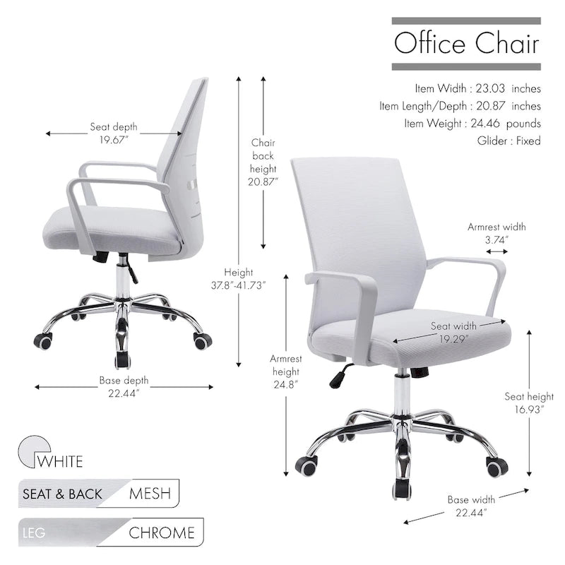 Chaise de bureau pivotante à dossier en maille avec hauteur réglable et roulettes