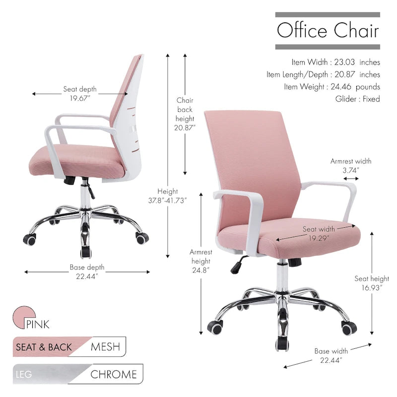 Chaise de bureau pivotante à dossier en maille avec hauteur réglable et roulettes