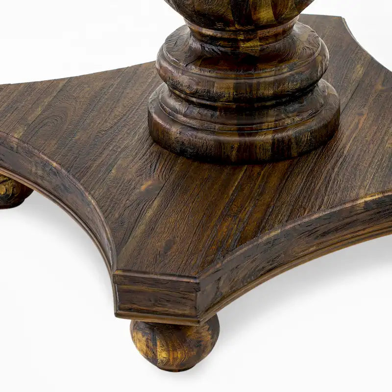 Table à manger ronde sur pied, finition jacobéenne vieillie, en bois d'hévéa, style Mid-Century Modern
