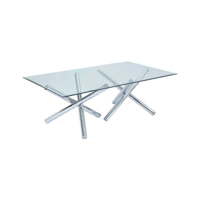 Table à manger rectangulaire en verre 42 x 72 avec piètement en X chromé