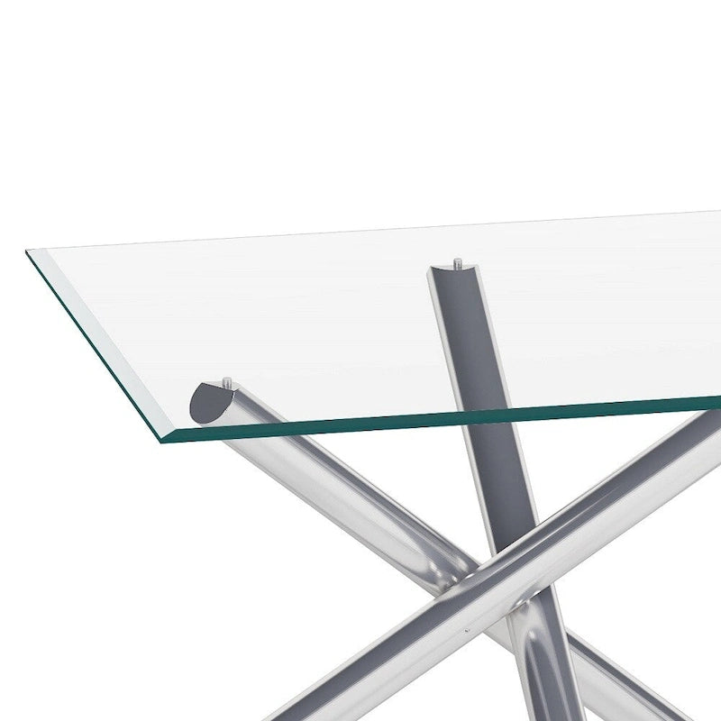 Table à manger rectangulaire en verre 42 x 72 avec piètement en X chromé