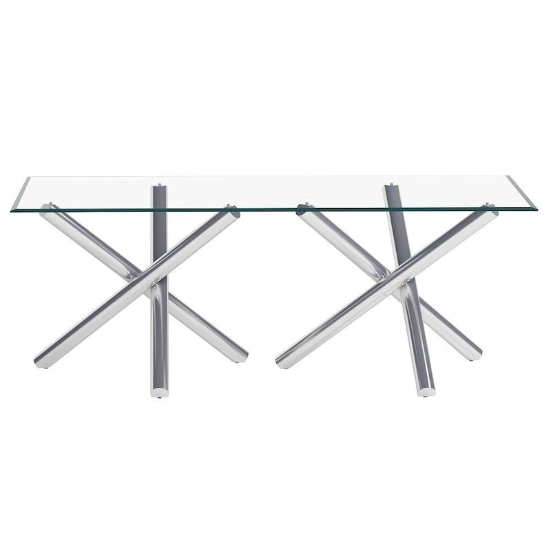 Table à manger rectangulaire en verre 42 x 72 avec piètement en X chromé