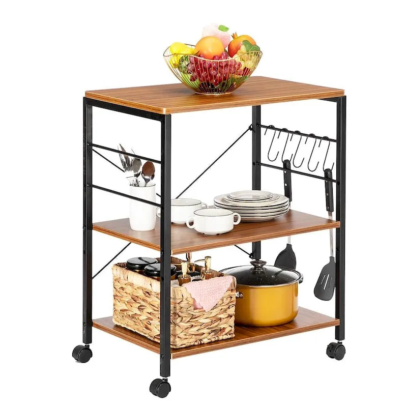 Chariot de rangement de cuisine à 3 niveaux avec roulettes pour four à micro-ondes